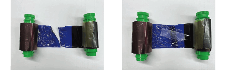 از چسب برای وصل مجدد ریبون پاره شده استفاده کنید، آن را دوباره در پرینتر نصب کنید، سپس دکمه Ribbon Set را فشار دهید تا ریبون از بخش آسیبدیده عبور کند.